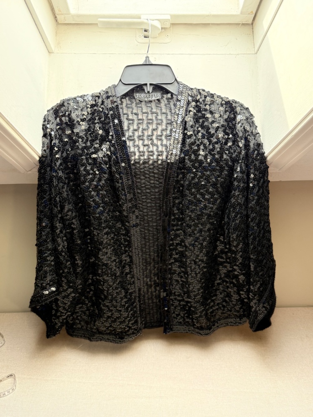 Vintage 80s Toppettes Black Sequin Evening Party Jacket Cardigan - Picture 2 of 9